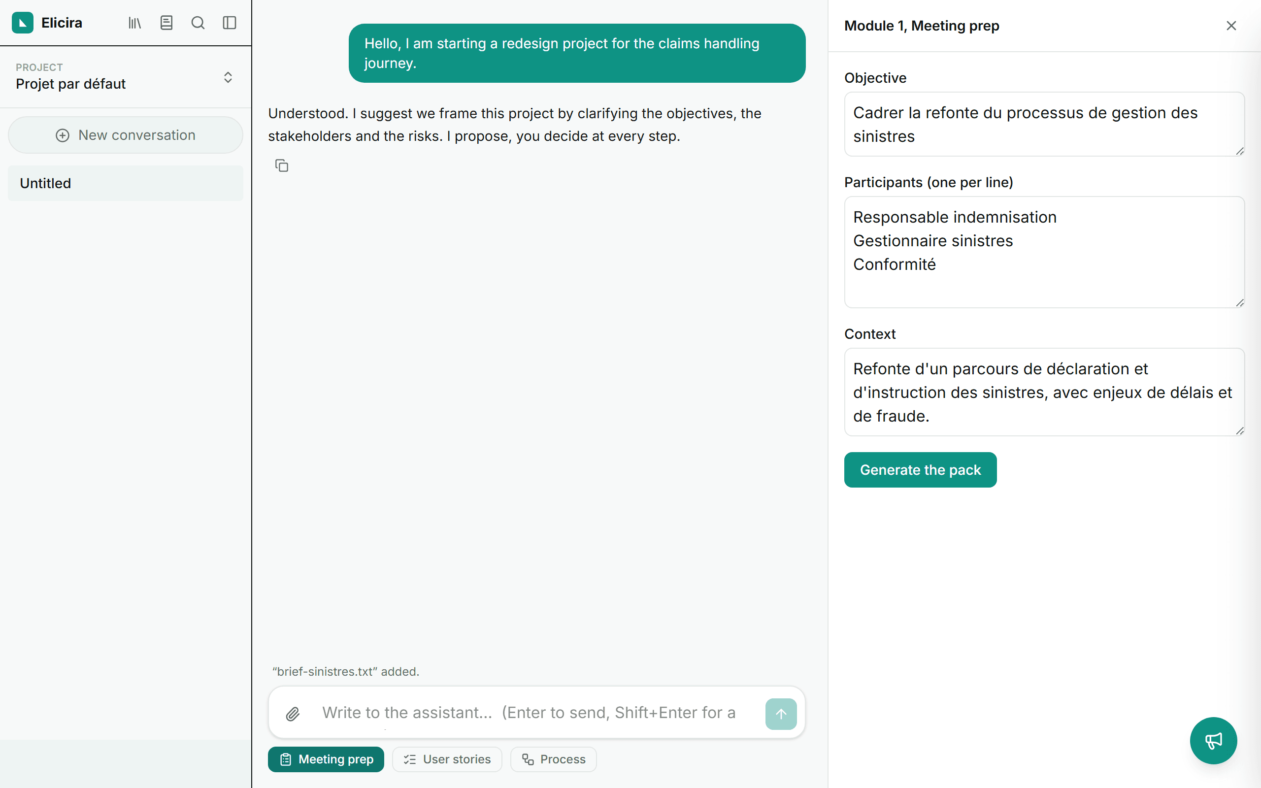 The review form, pre-filled from the conversation, before generation.