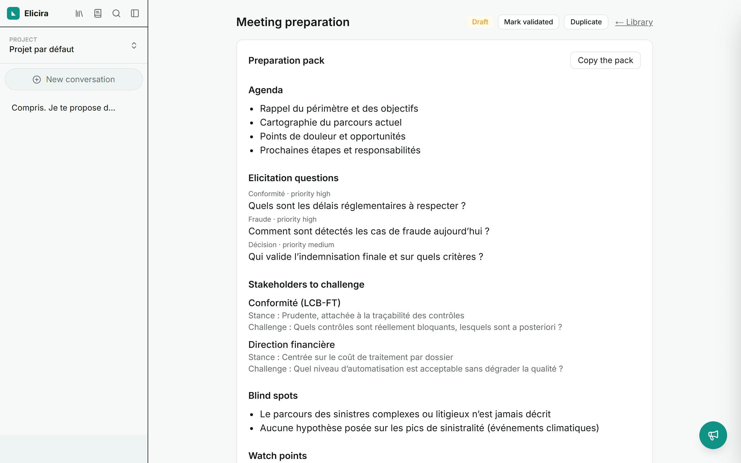 A deliverable page, with its status and the available actions.